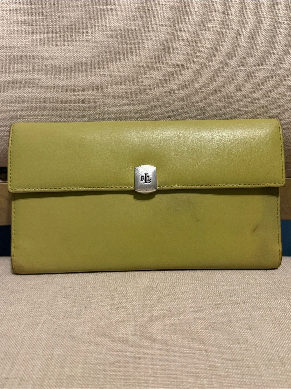 Vintage Lauren by Ralph Lauren Chartreuse Leather Envelope Wallet